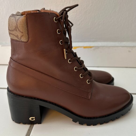 Coach Jill Boots Bootie Brown Leather Lace up - Picture 1 of 6